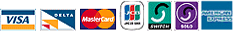 Visa, MasterCard, Delta, Switch, EuroCard, JCB, American Express